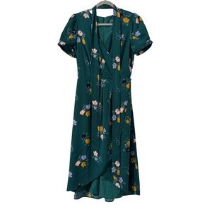 ModCloth Poetic Presence Faux‎ Wrap Dress Small Short Sleeve Floral Retro Boho